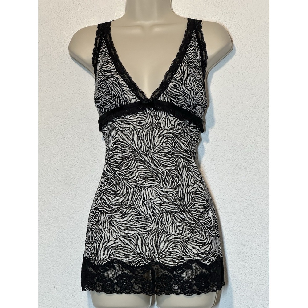Y2K‎ Cinema Etoile Babydoll Nighty Animal Print Mesh L Coquette Goth Vamp
